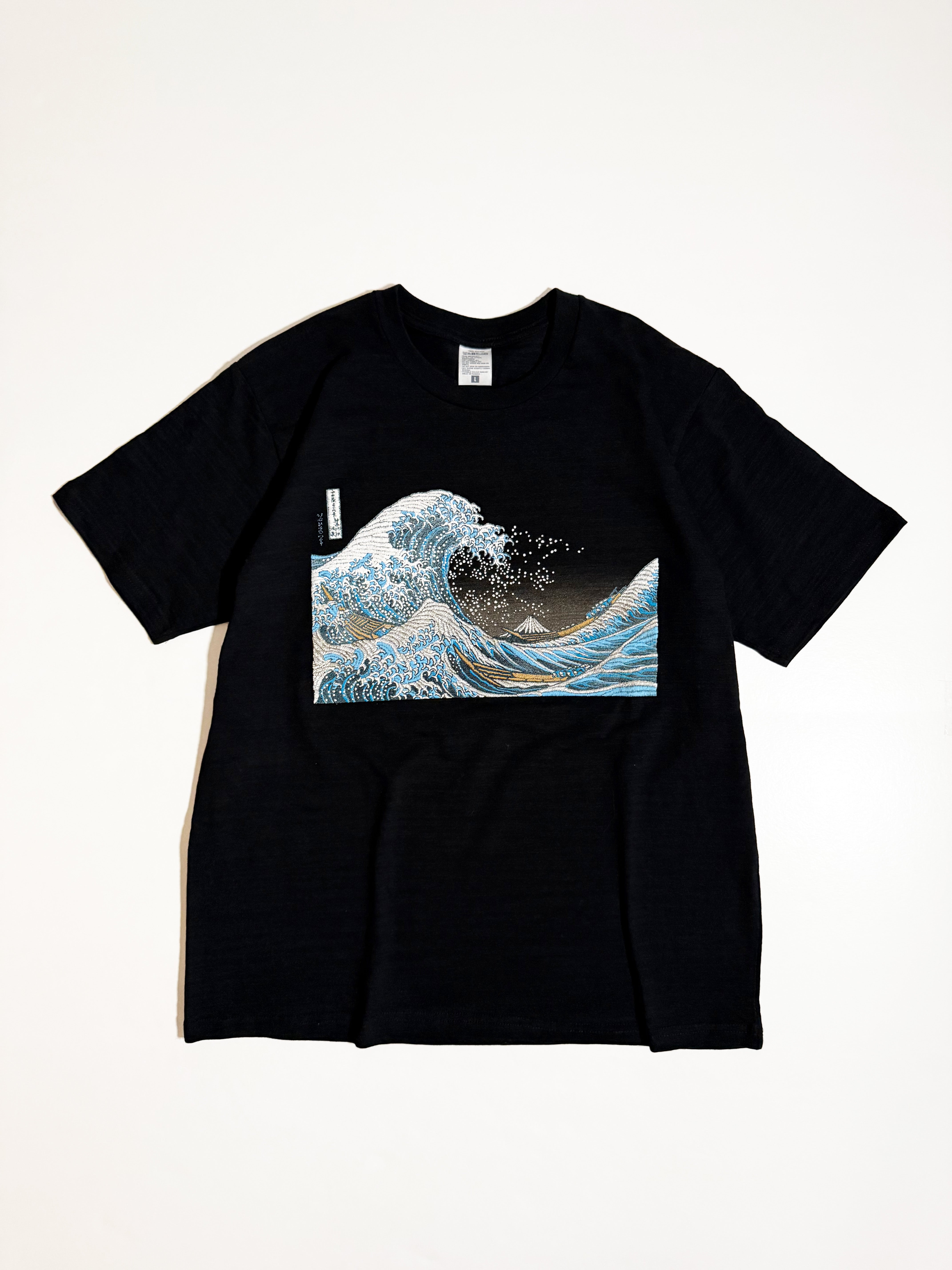 Hokusai Ukiyo-e The Great Wave off Kanagawa Embroid-ink T-shirt